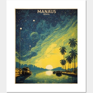 Manaus Amazonas Brazil Starry Night Vintage Tourism Travel Poster Posters and Art